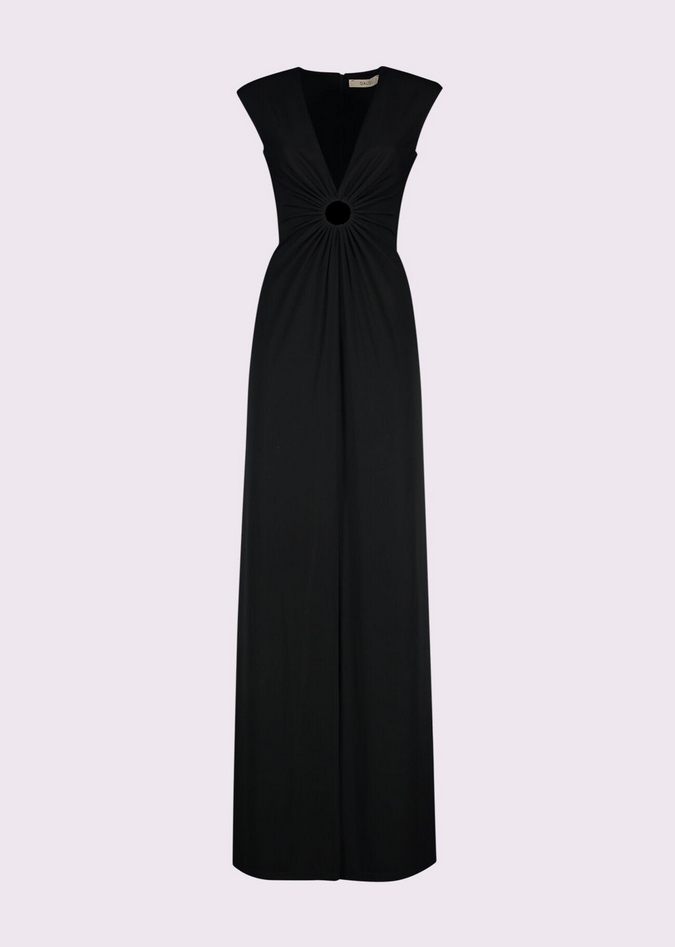 dress with black v woman neckline