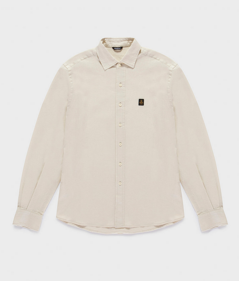 Camicia misto lino uomo bone white