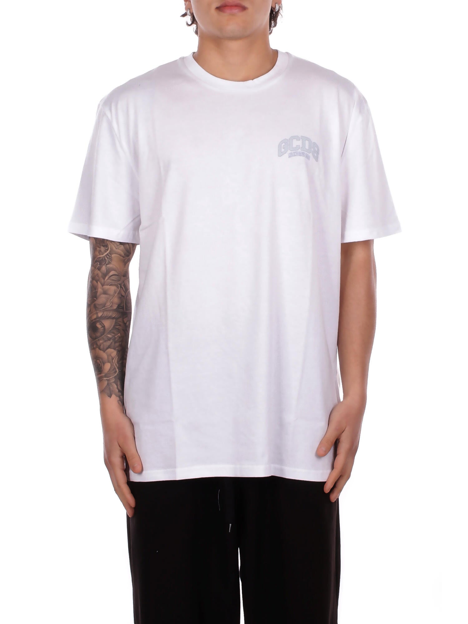Gcds T-shirt homme c1meqc041j104 100g logo salon ss t-shirt blanc vert