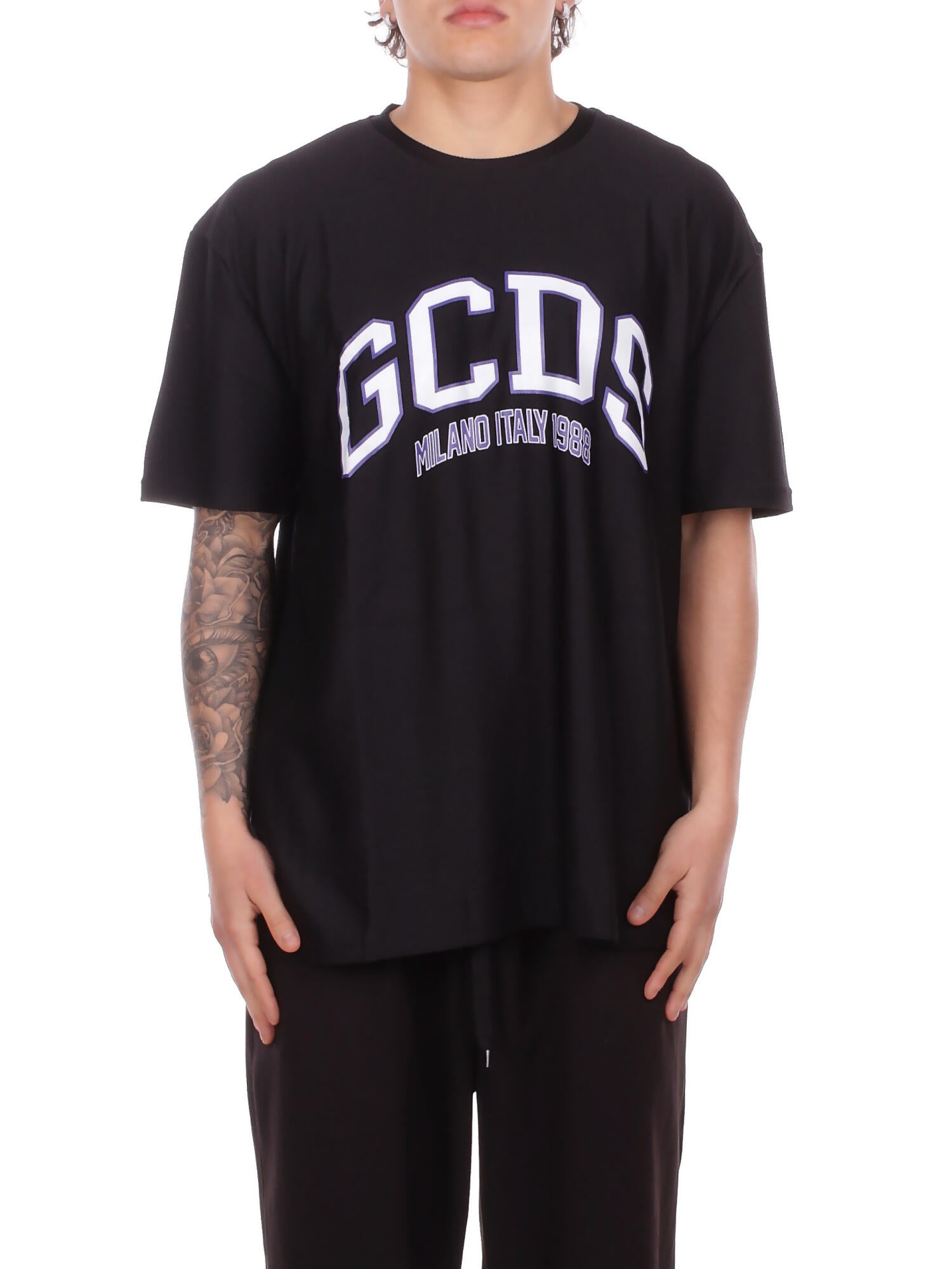 Gcds T-shirt homme c1meqc040j024 999a logo salon ss t-shirt noir blanc