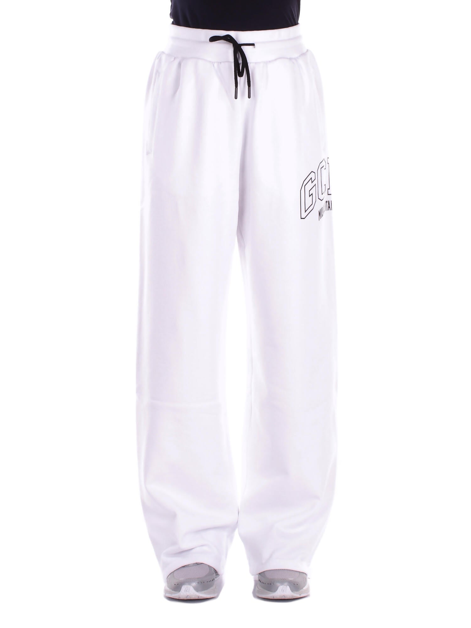 Gcds Woman Trousers C1weqi183f004 100b Logo Straight Sweatpant White Black