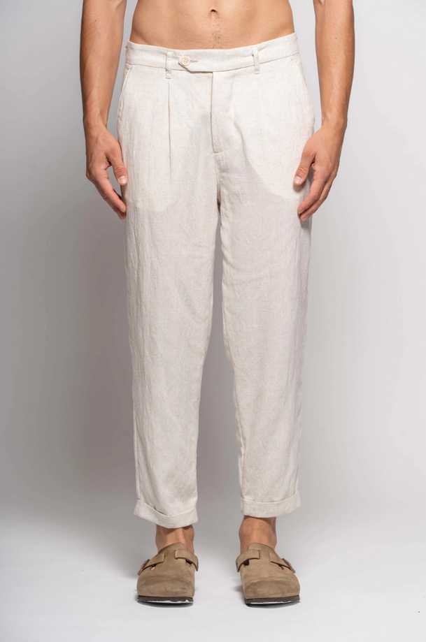 Pantalone misto lino uomo beige