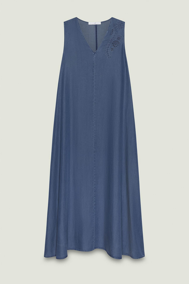 vrouw jurk denim effect