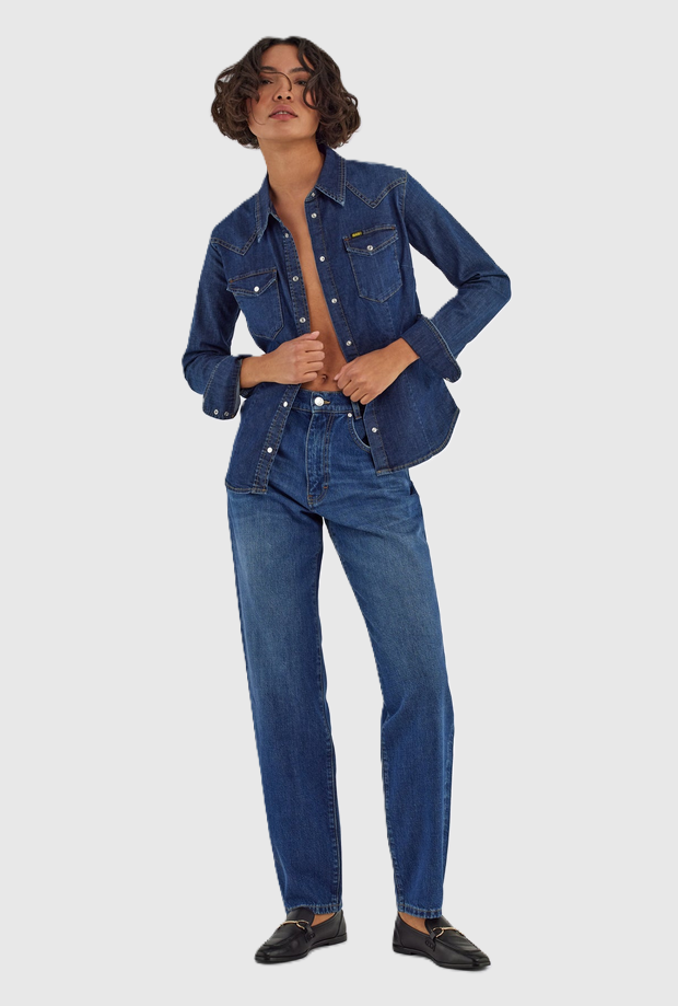 Camicia in denim donna blu medio
