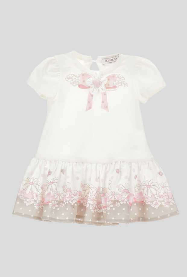 Vestito floreale con fiocco bambina bianco-rosa