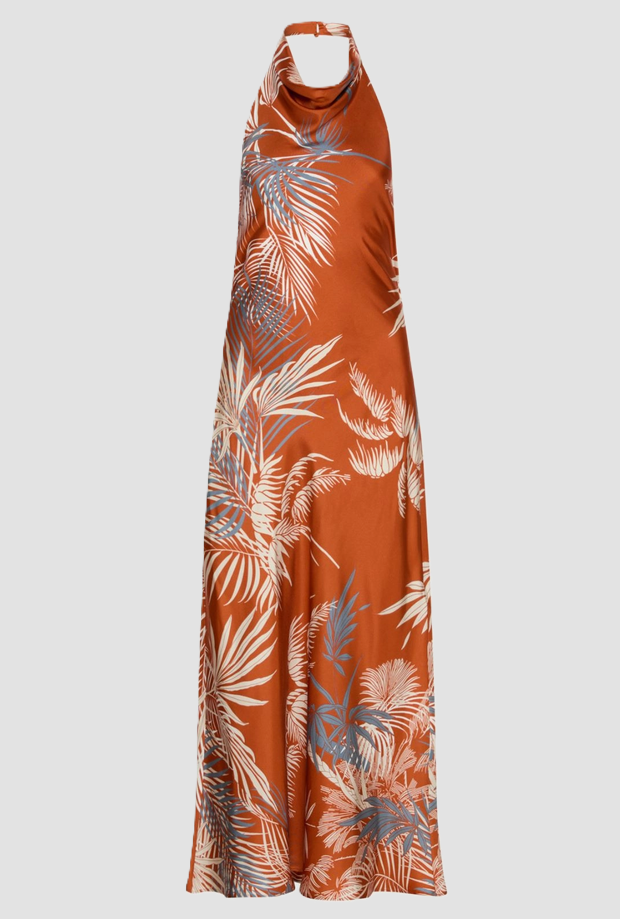 zijde jurk met print vrouw roest