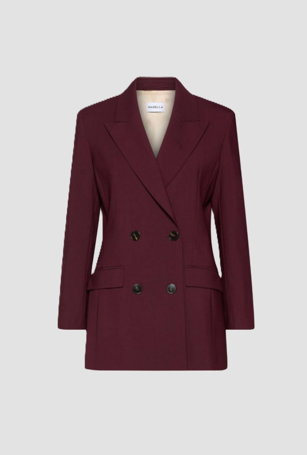 dubbelborst jas vrouw bordeaux