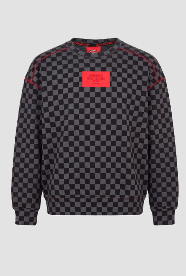 Crew hals sweater met achter afbeeldingen kind grijs-zwart