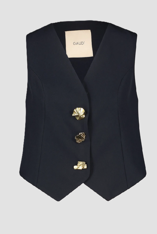 vest met donkerblauwe juweelknoppen