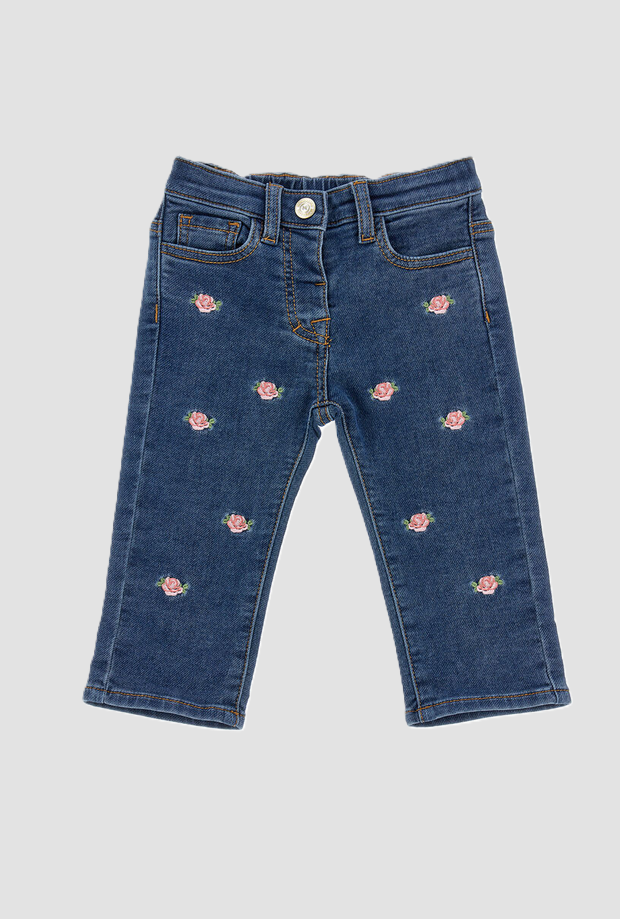jeans met borduurrozen blauw