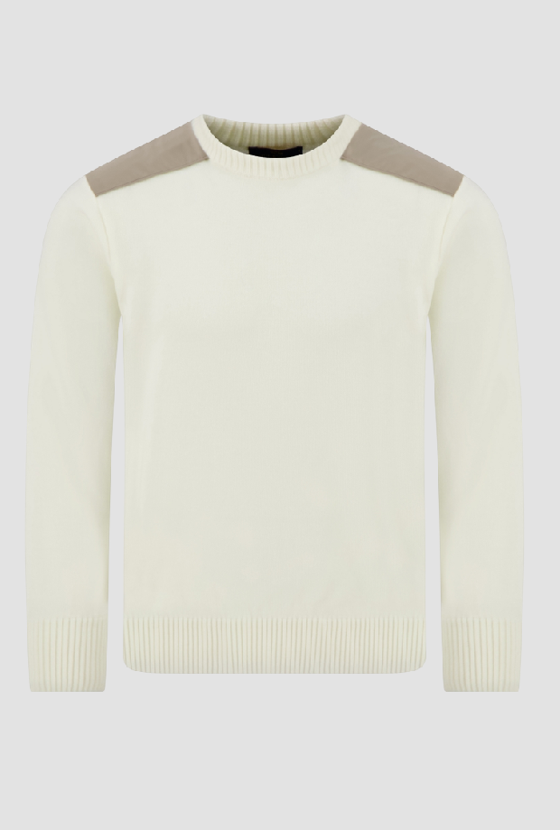Gebreide wol met inzetstukken man creme-beige