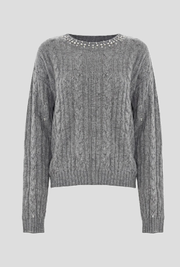 trui met strass vrouw grijs