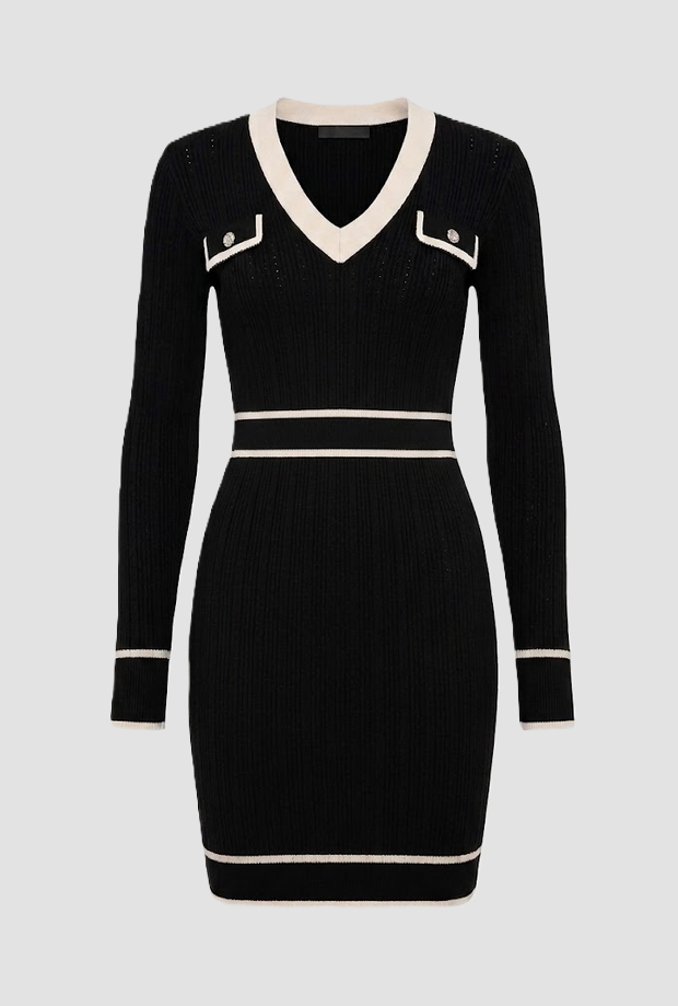 Strickkleid mit V-Ausschnitt schwarz
