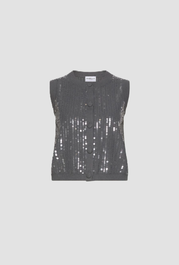 gebreide vest met lovertjes vrouw grijs