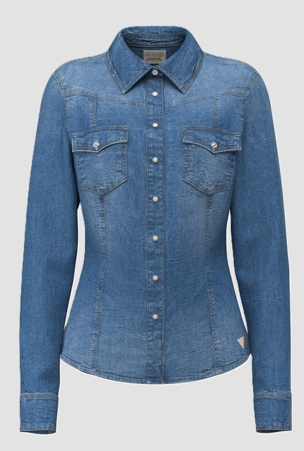 denim shirt blauwe vrouw