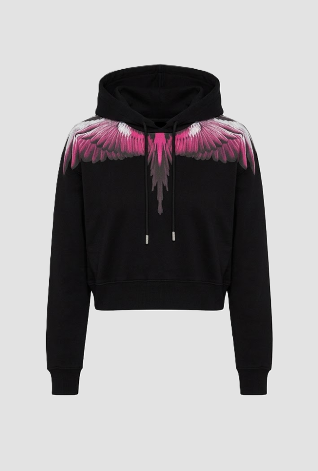 Flugel Ernte Hoodie schwarz-pink