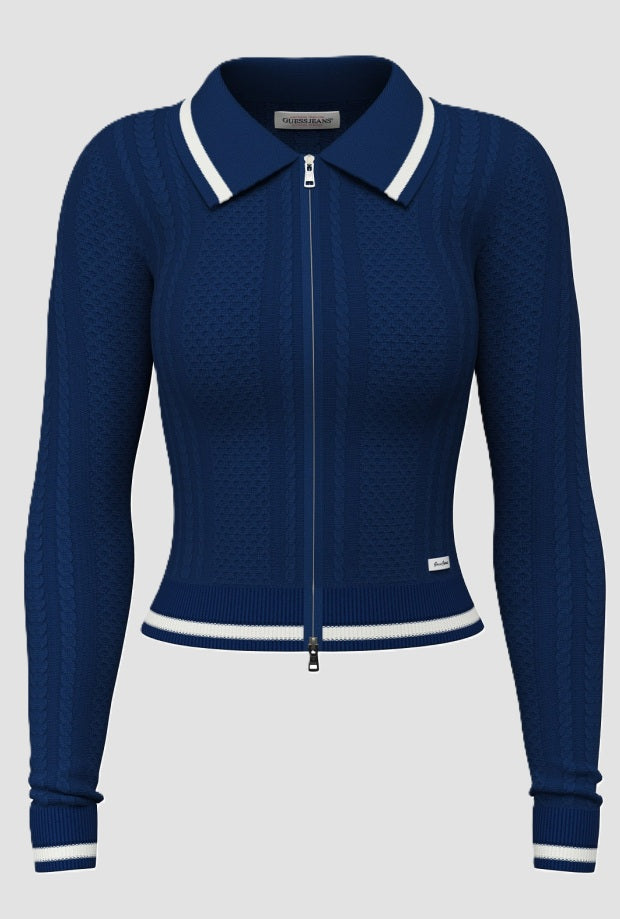 pull zip pleine femme bleu marine