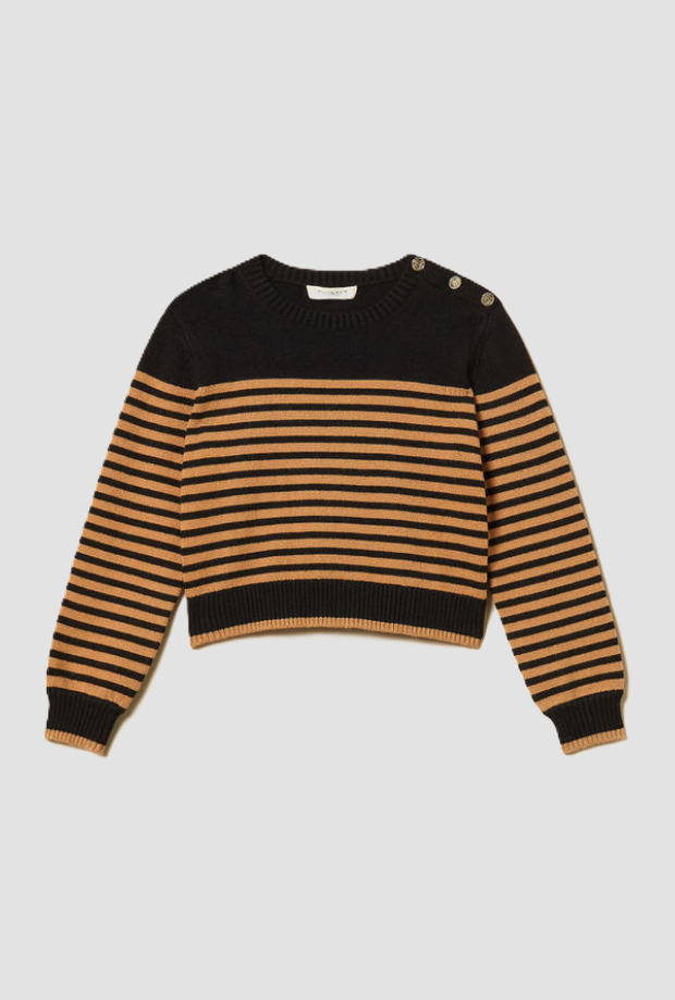 Twinset Kids' Striped Mesh With Black-brown Shoulder Buttons