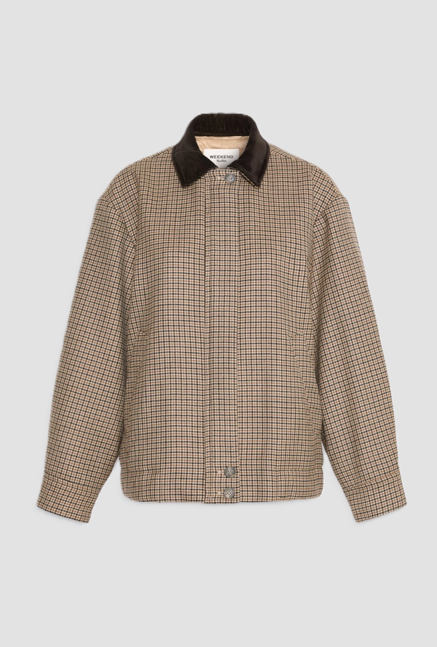 bomber in lana pied de poule donna marrone