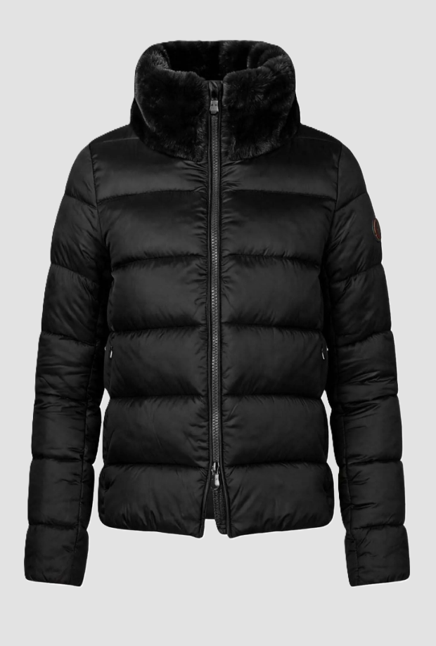 chaqueta mei con cuello de piel mujer negra