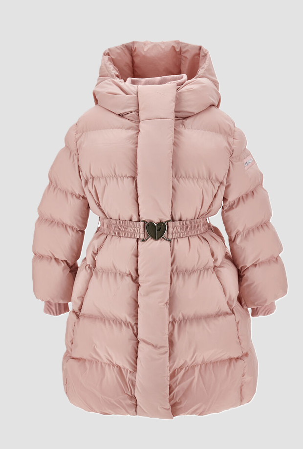 duvet con capucha y cinturón de bebé rosa