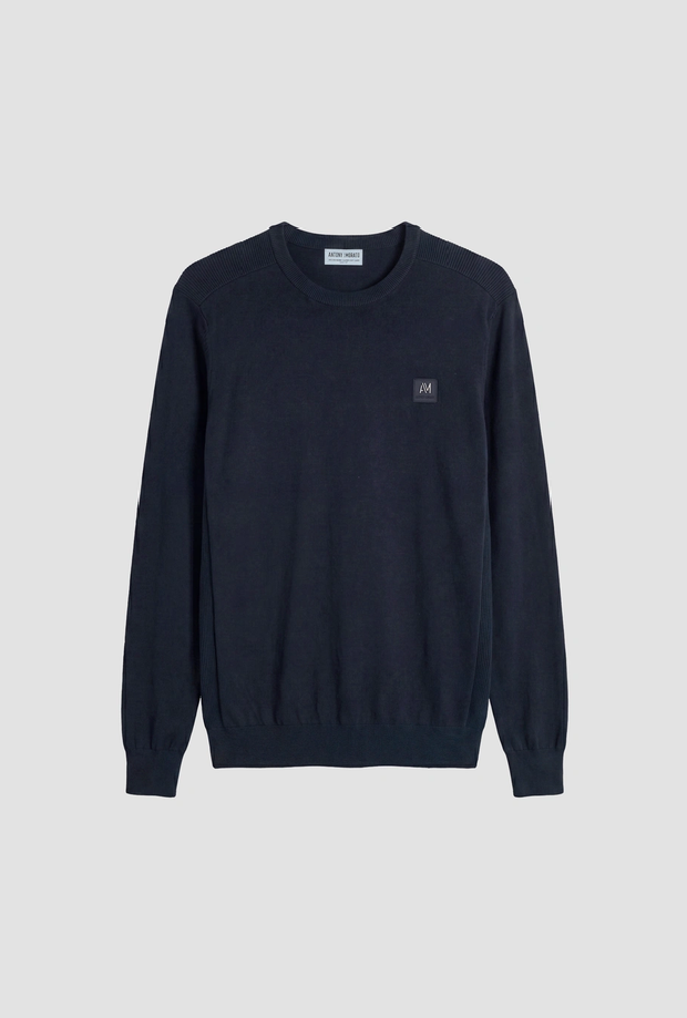 maglia slim fit con logo da uomo blue marine