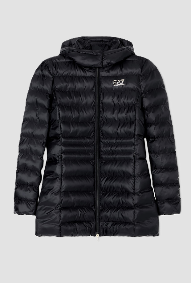 Quilted coat with black woman's hood