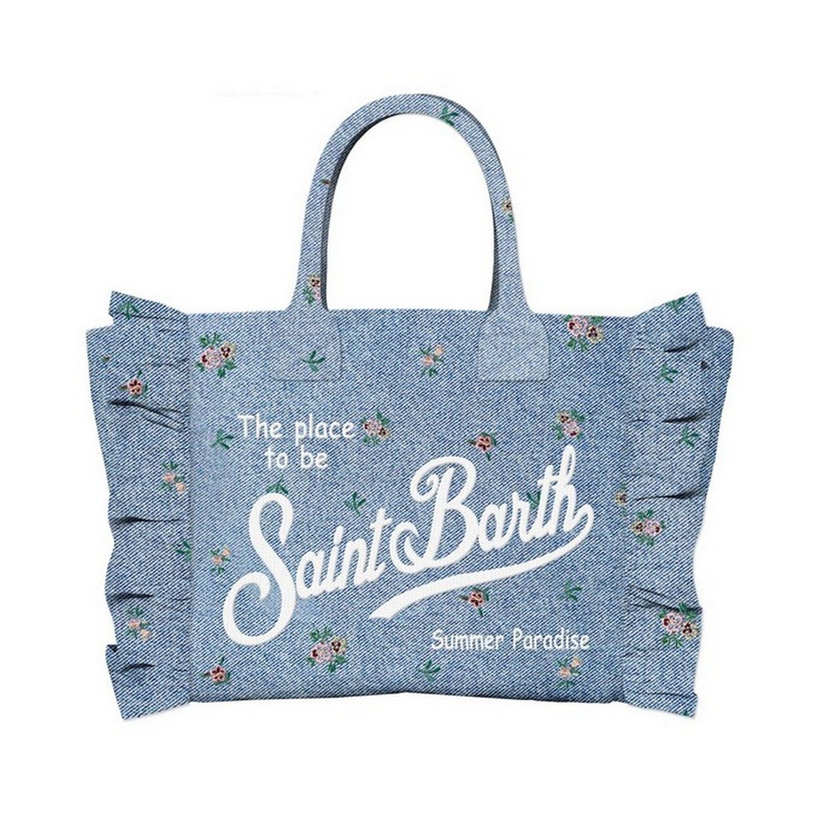 Women Handbags Mc2 Saint Barth - vanity mini volant denim flowers emb - n