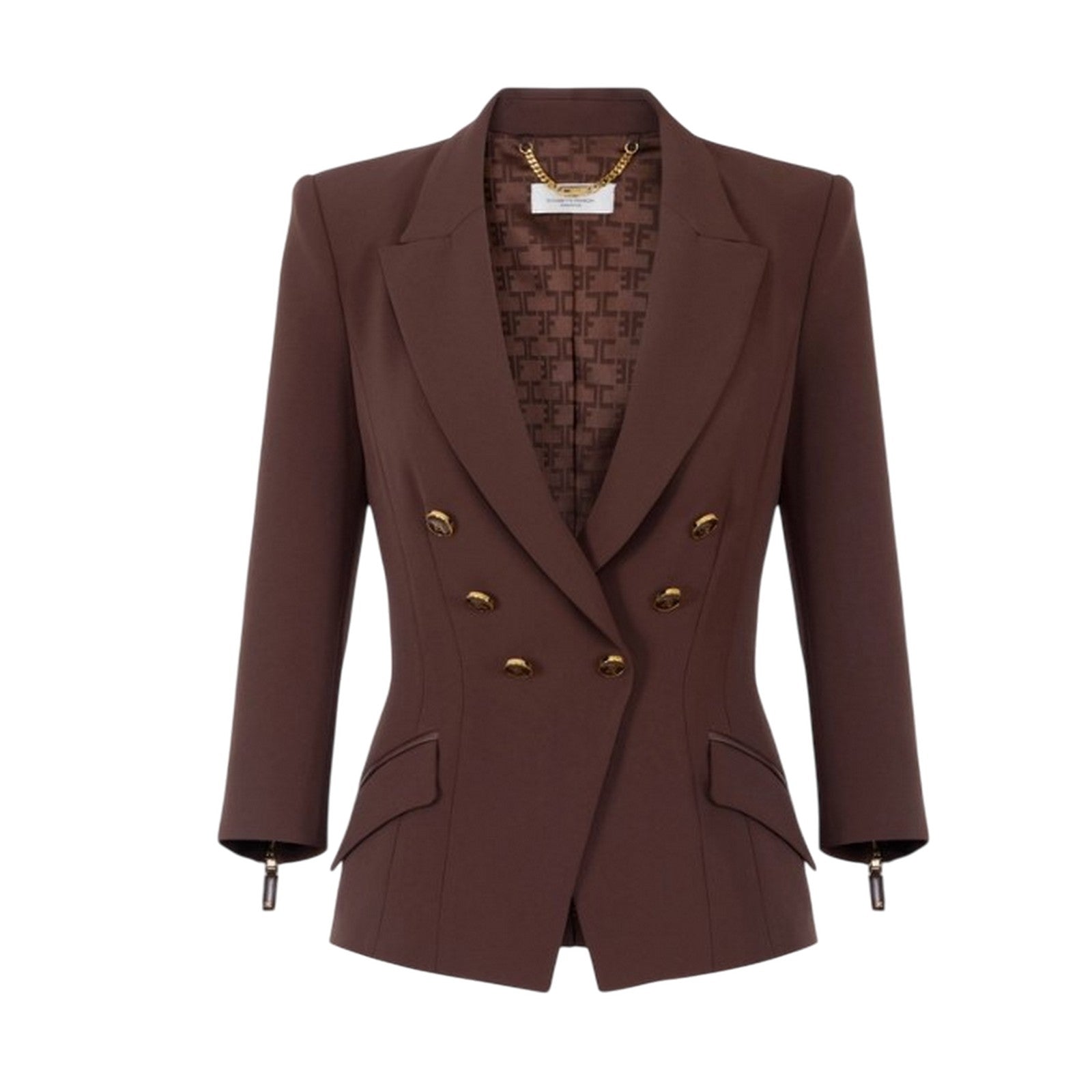 Elisabetta Franchi Tailored Brown Jacket With Gold-tone Double-breasted Closure In Brown
