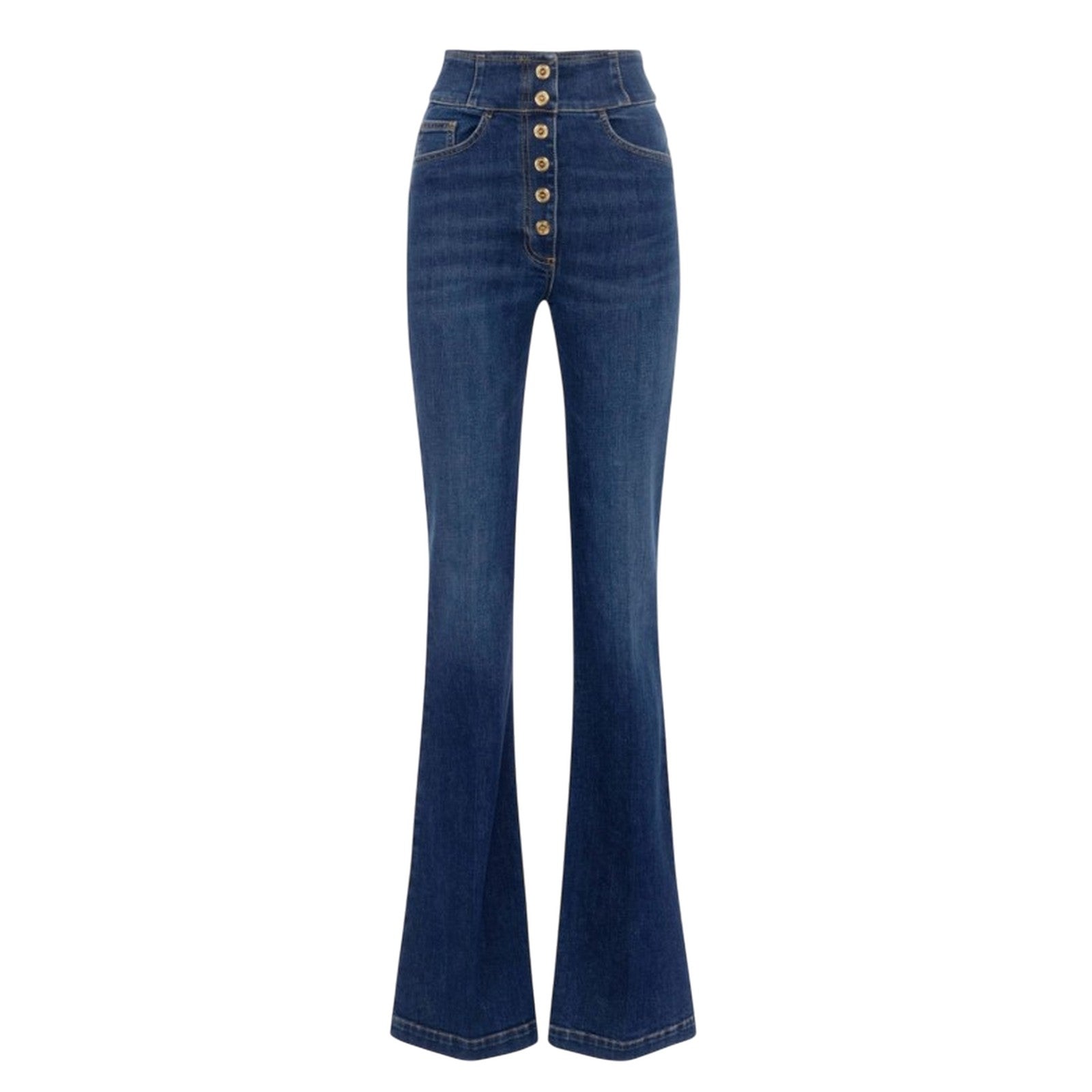 Elisabetta Franchi High-waisted Flared Leg Trousers With Button Detailing In Blue