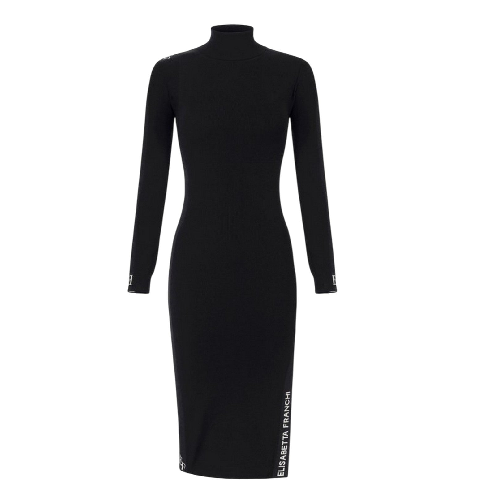 Elisabetta Franchi Viscose Dress With Shiny Stripes - Black In Black
