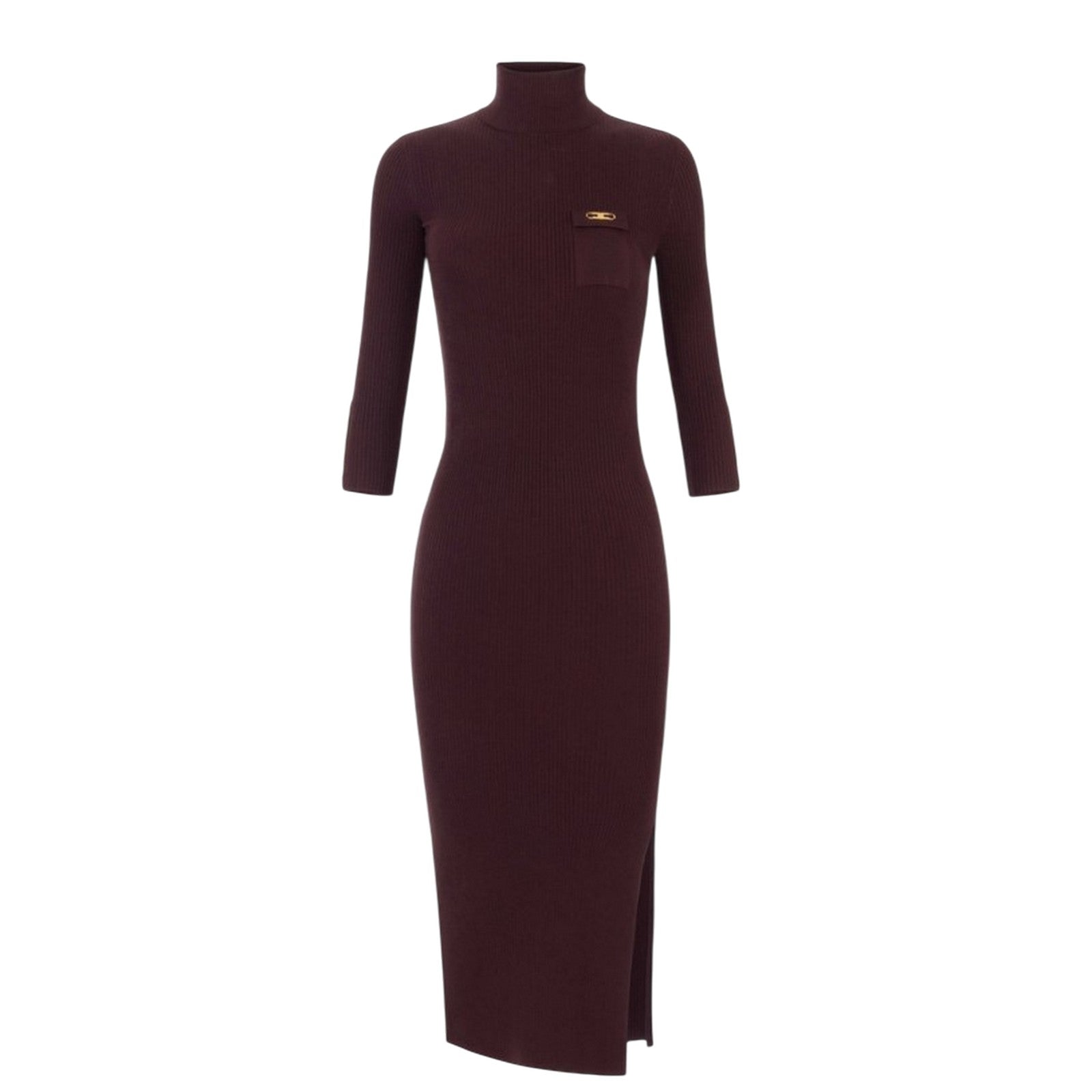 Elisabetta Franchi Casual Woman Clothes  - Knitted Dress - Burgundy In Animal Print