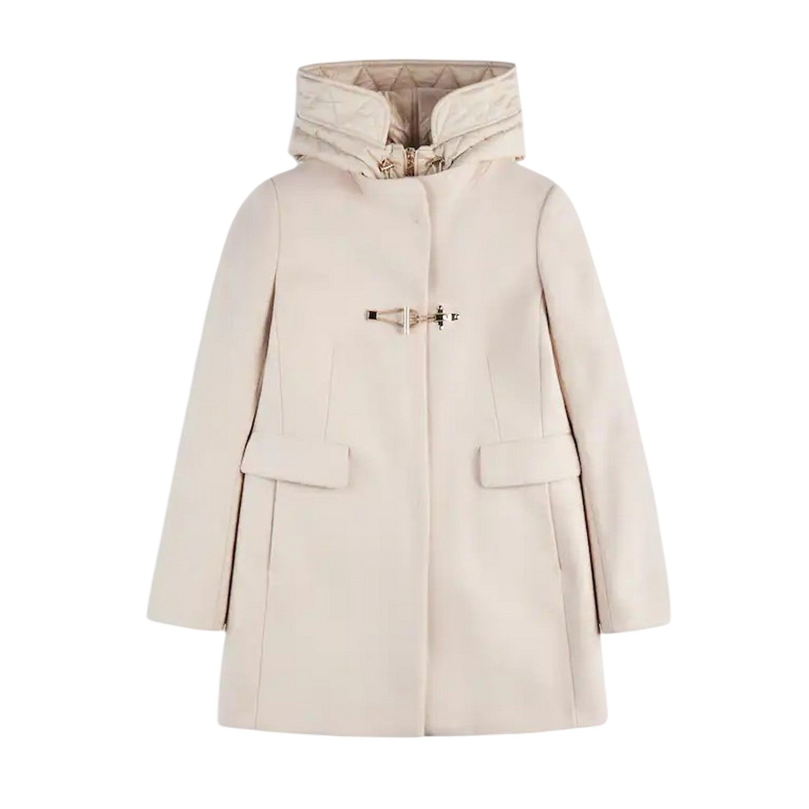 Fay Hooded Coat With Flap Pockets And Quilted Detail In Gray