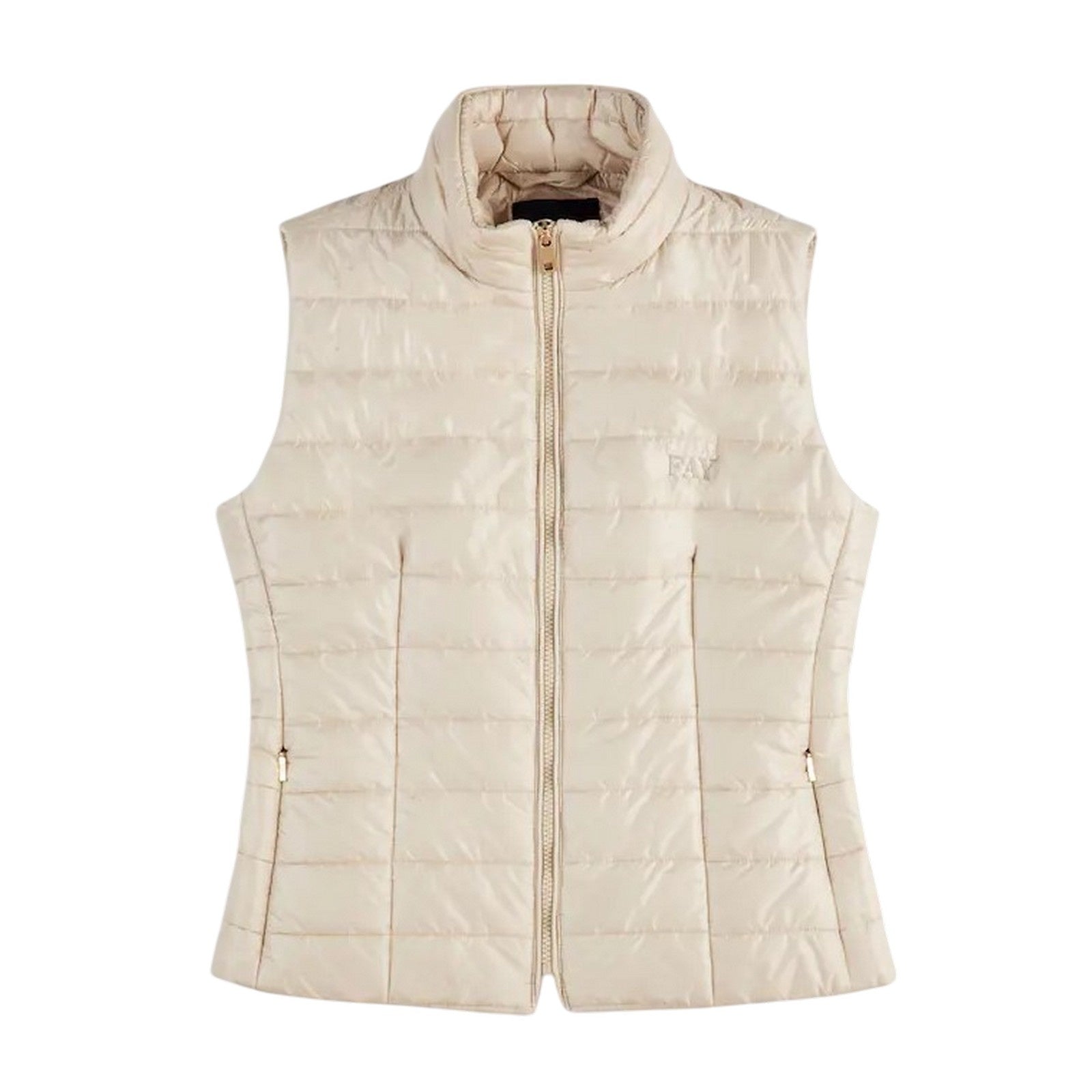 Fay Women's Vest  - Quilt Vest With Embroidery  - Beige In Gray