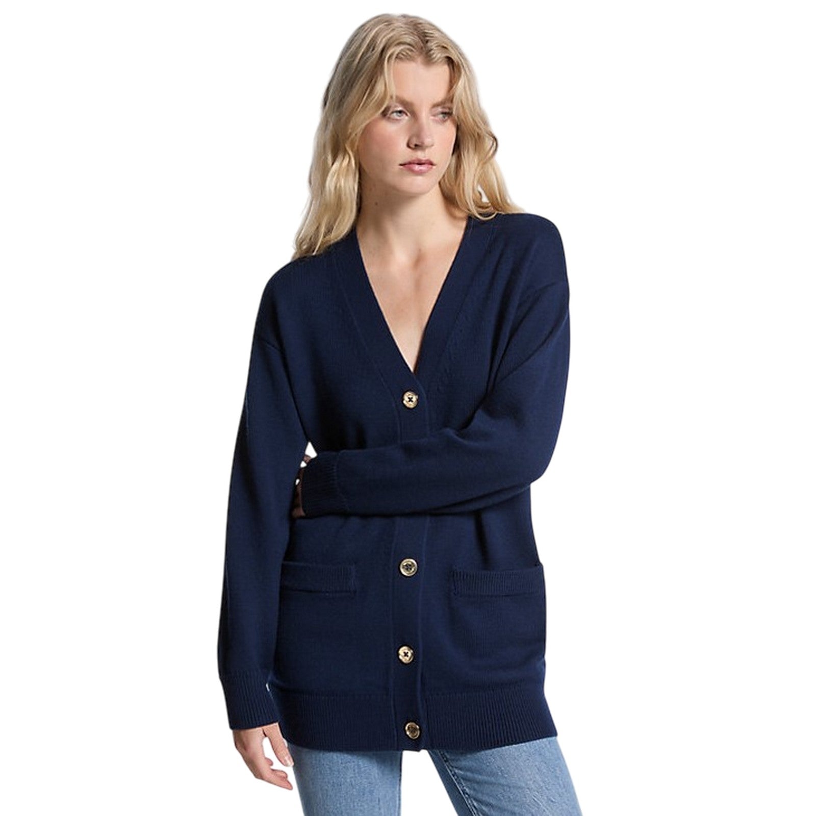 Cardigan woman Michael Kors - easy merino boxy cardi - blue