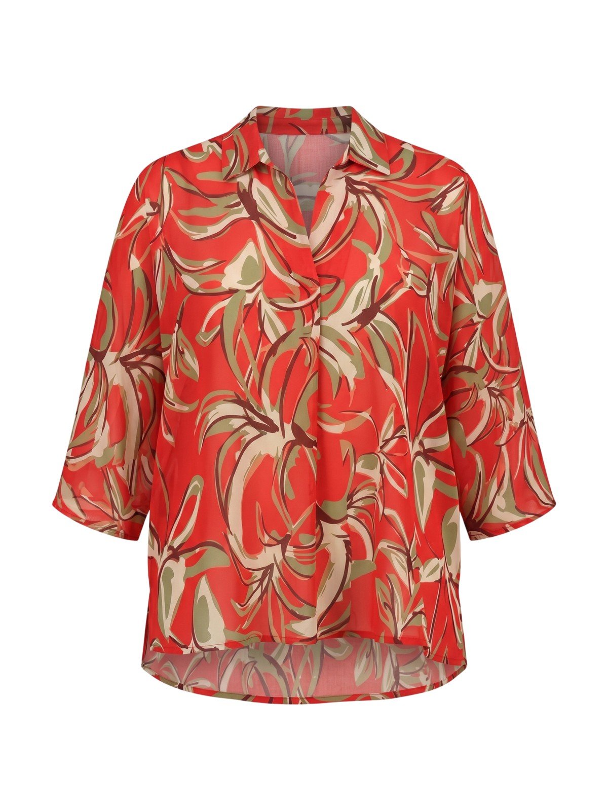 blauwe vrouw Maria Bellentani - blusa m 3/4 met polohals - koraal