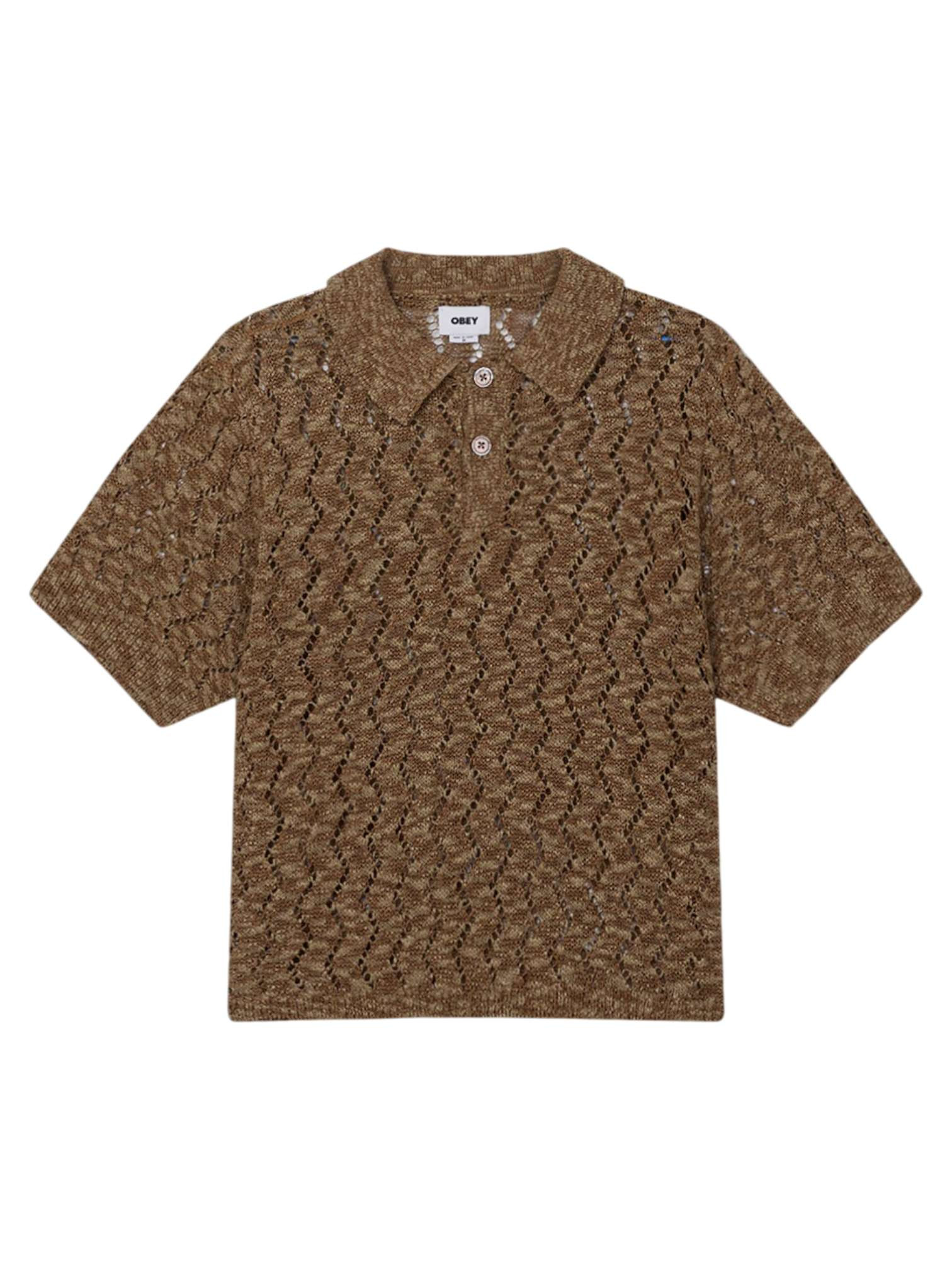 Obey Andre polo au crochet manches courtes avec col - caramel brun