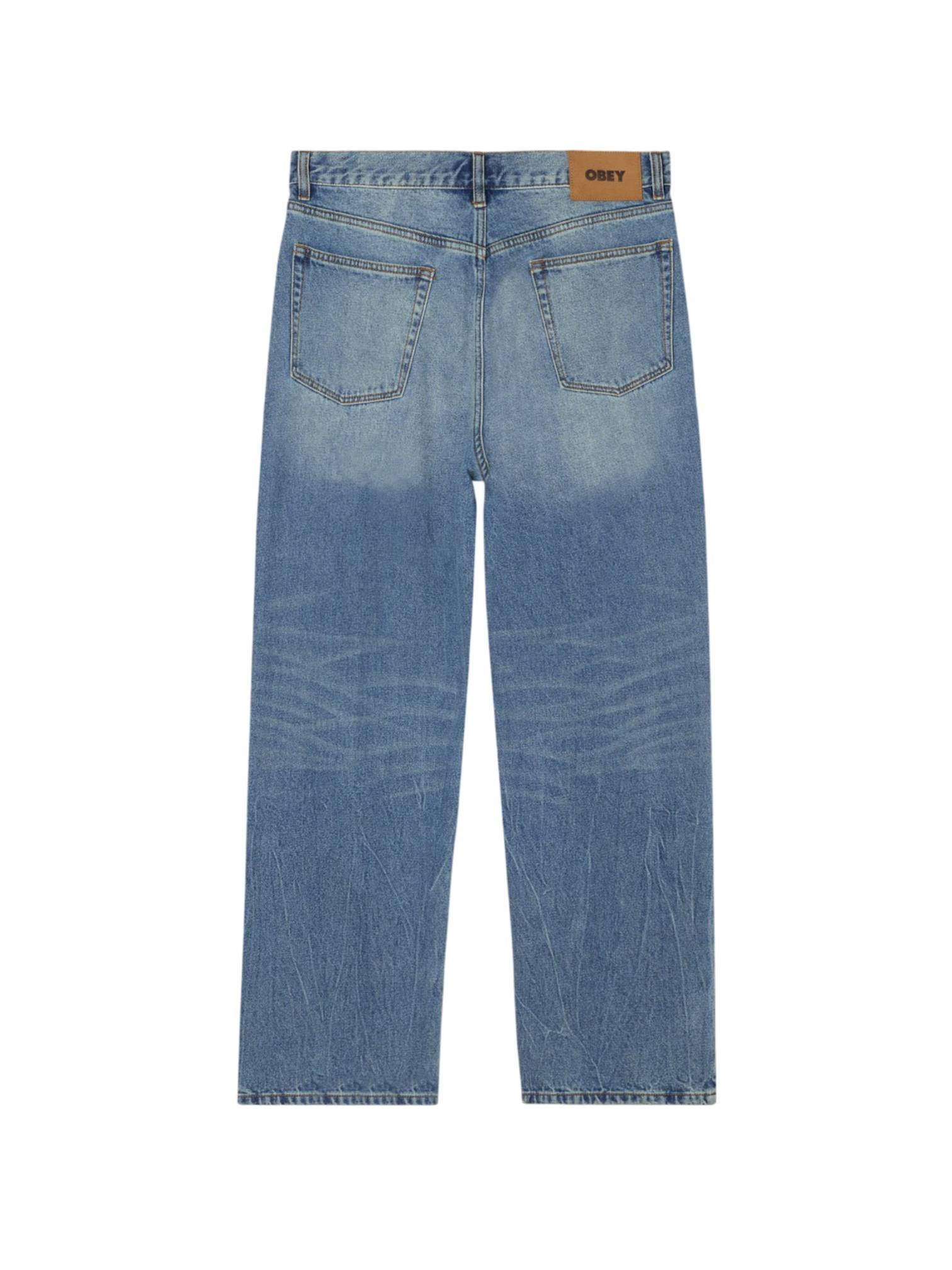 Obey Pantalon en jean denim vintage classique avec large jambe - lourde lumiere vintage