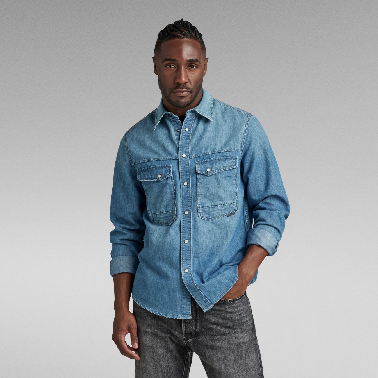 G-star Shirts Man  D23006 D303 Dakota Shirt B890 Faded Cadet Blue In Blue