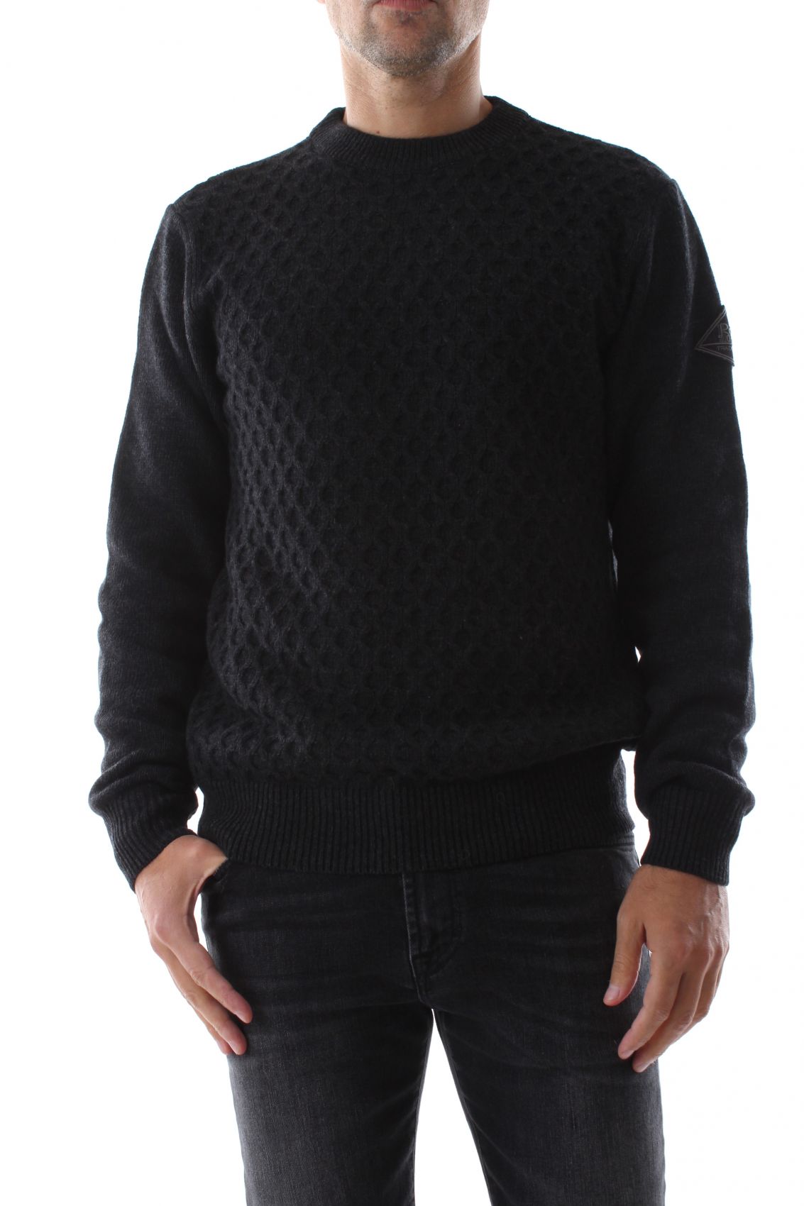 Roy Rogers Shirts Man Roy Roger's Rru502cc64 Knit Knit Mesh F.7 Point Noce Anthracite In Black