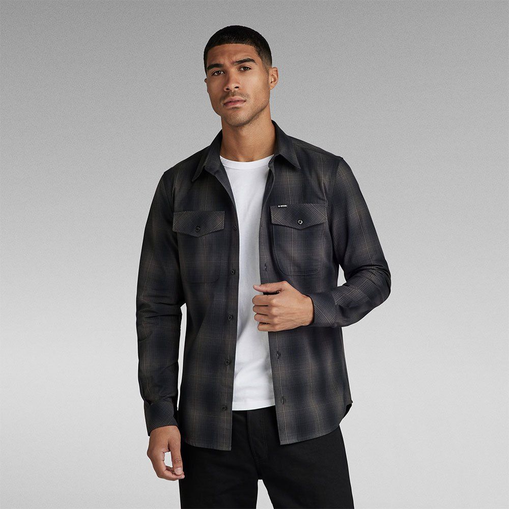G-star Shirts Man  D20165 D412 Marine Slim Shirt Dk Black Vanderbilt Check In Black