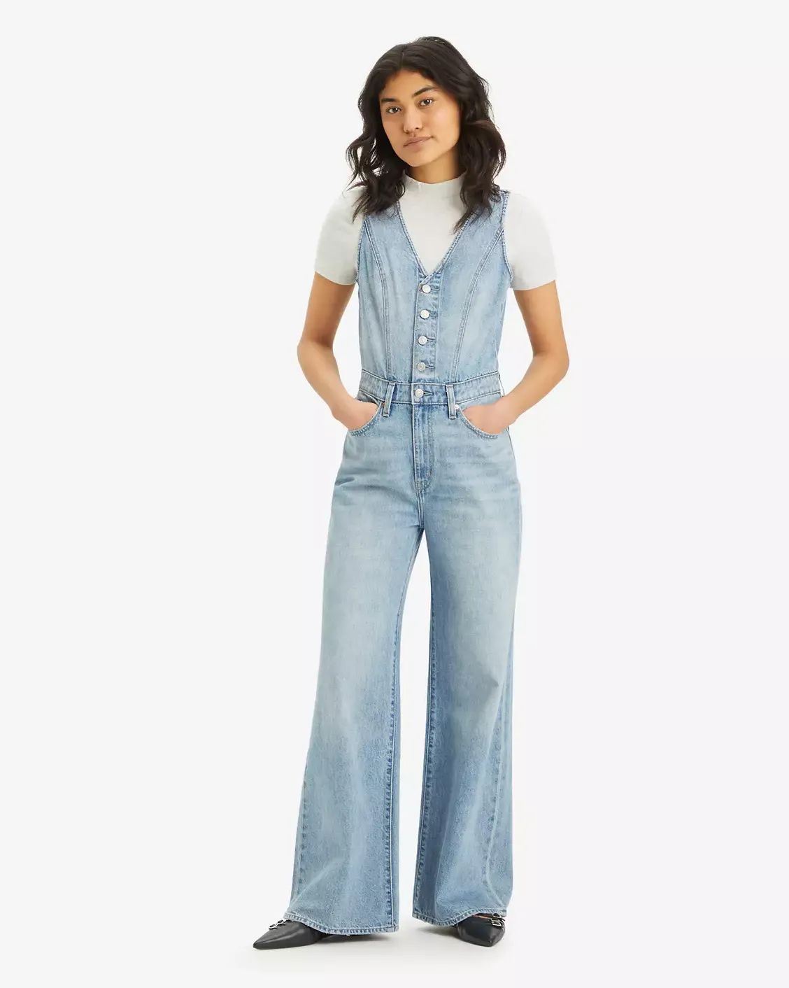 Levi's Salopette Woman Levis 0002r 0000 Widelg Vest Jmps Dive Deep In Blue