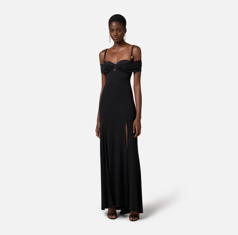 Elisabetta Franchi Red Carpet Crepe Jersey Dress With Corset In Black
