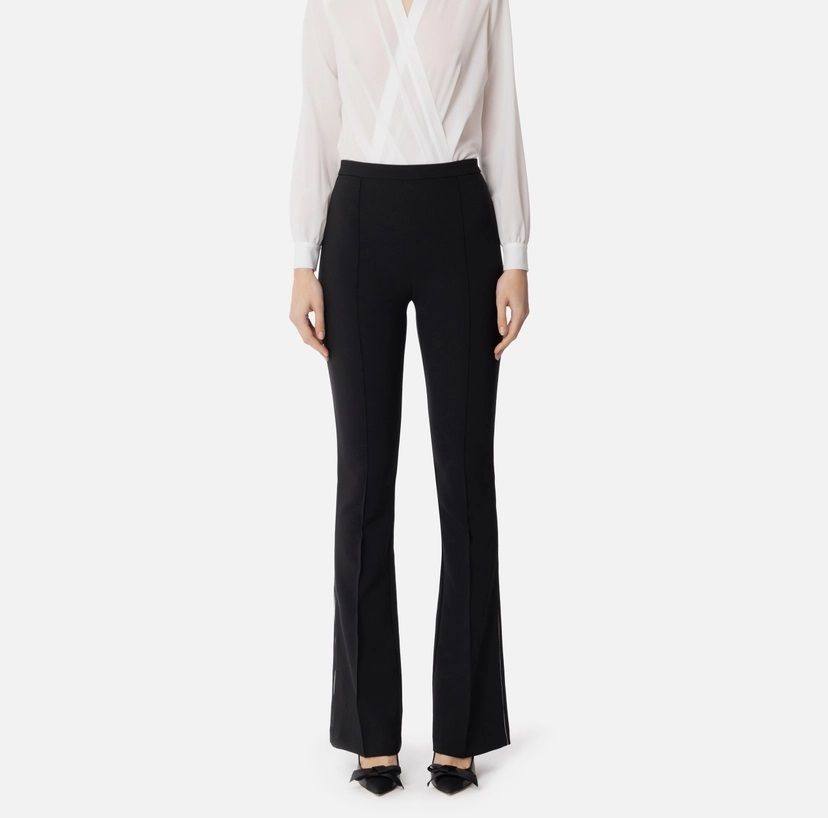 Elisabetta Franchi Black Crepe Palazzo Pants In Black