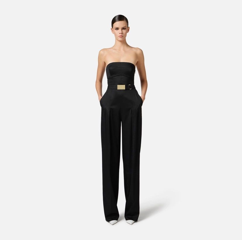 Elisabetta Franchi Lace-up Belted Jumpsuit In Black