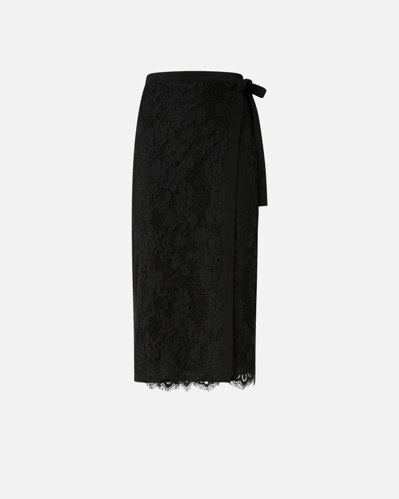 Pinko Midi Skirt With Delicate Lace Overlay In Black