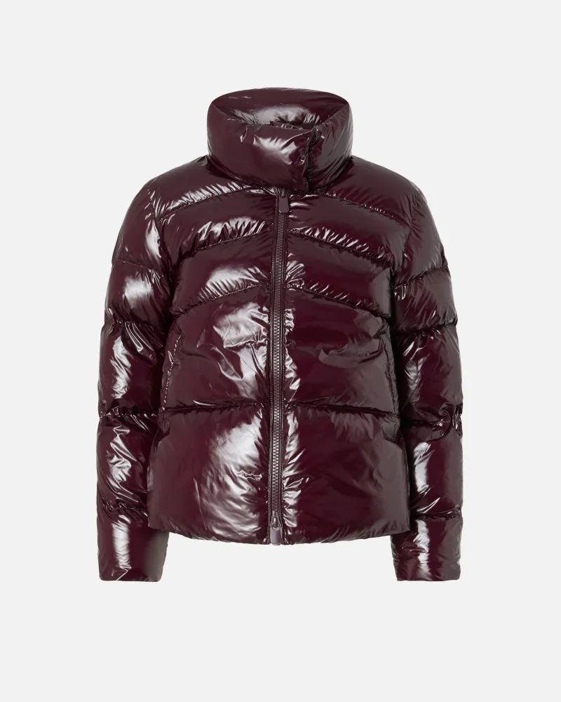 Pinko Padded Crystal Nylon Pea Coat In Red
