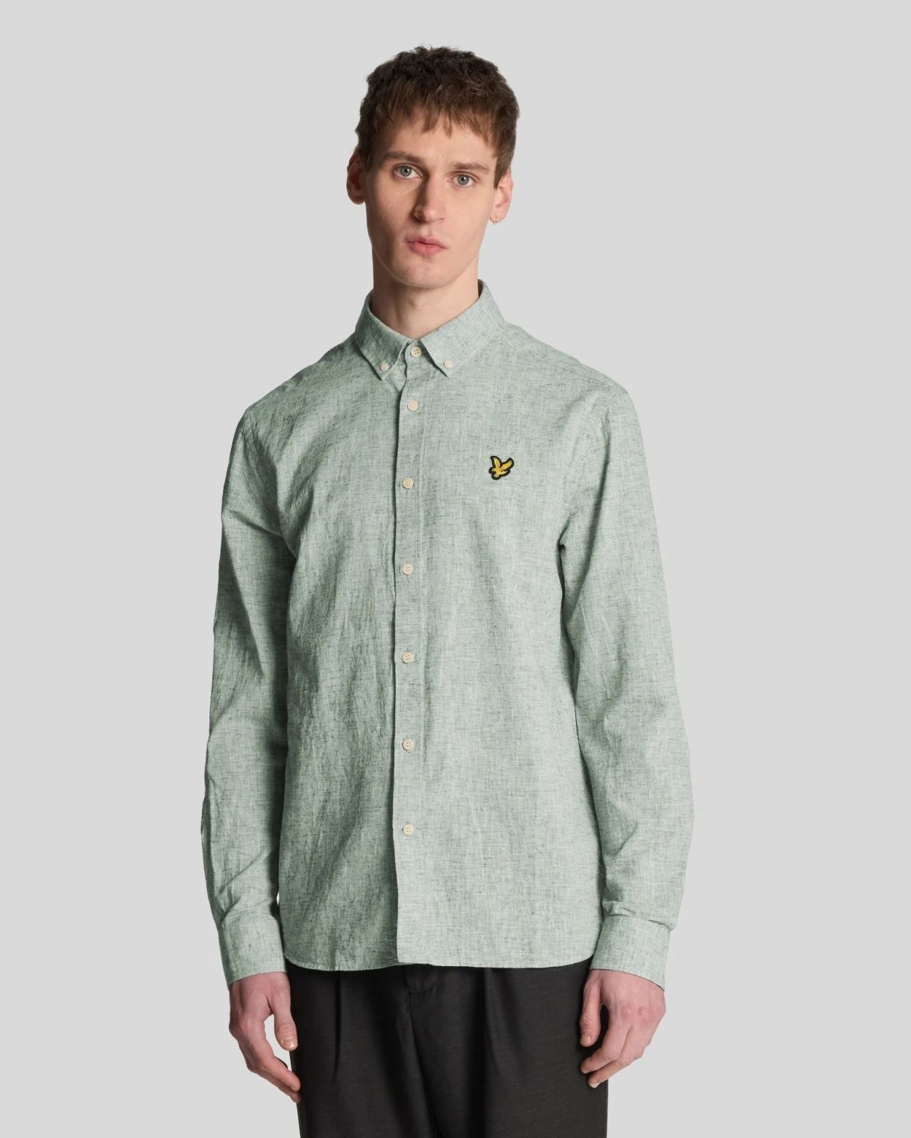 Lyle-and-scott-1874 Shirts Man Lyle And Scott 1874 Lw2207v Linen Blend Oxford X583 Green Mercurial In Green