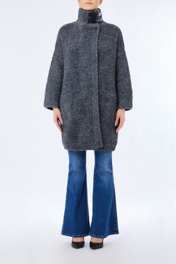 Liu •jo Buckle-collar Coat In Gray