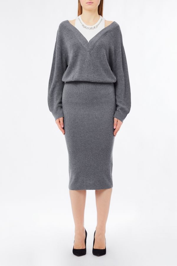 Liu •jo Liu Jo Grey Knitted Dress Featuring A V-neck In Gray